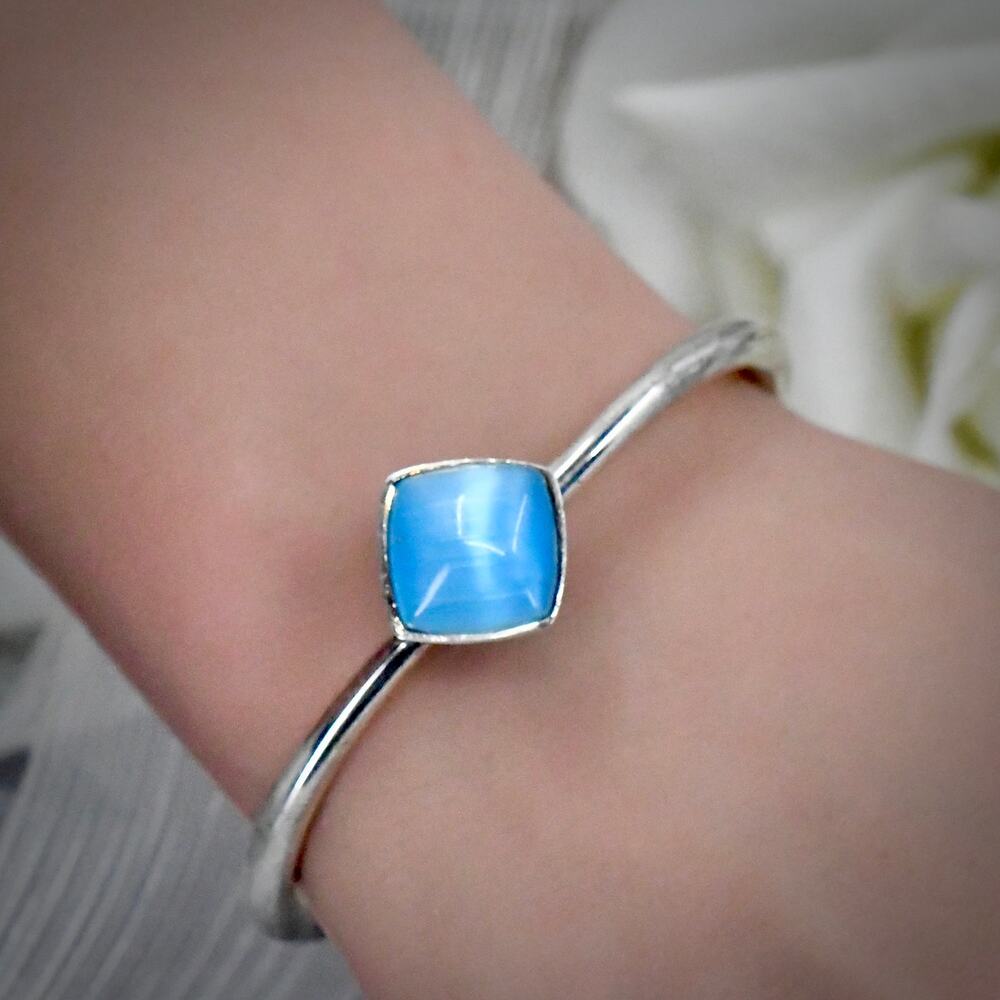 Vintage 990 Fine Silver Glass Stone Bracelet Petite 6.25" 21.45g